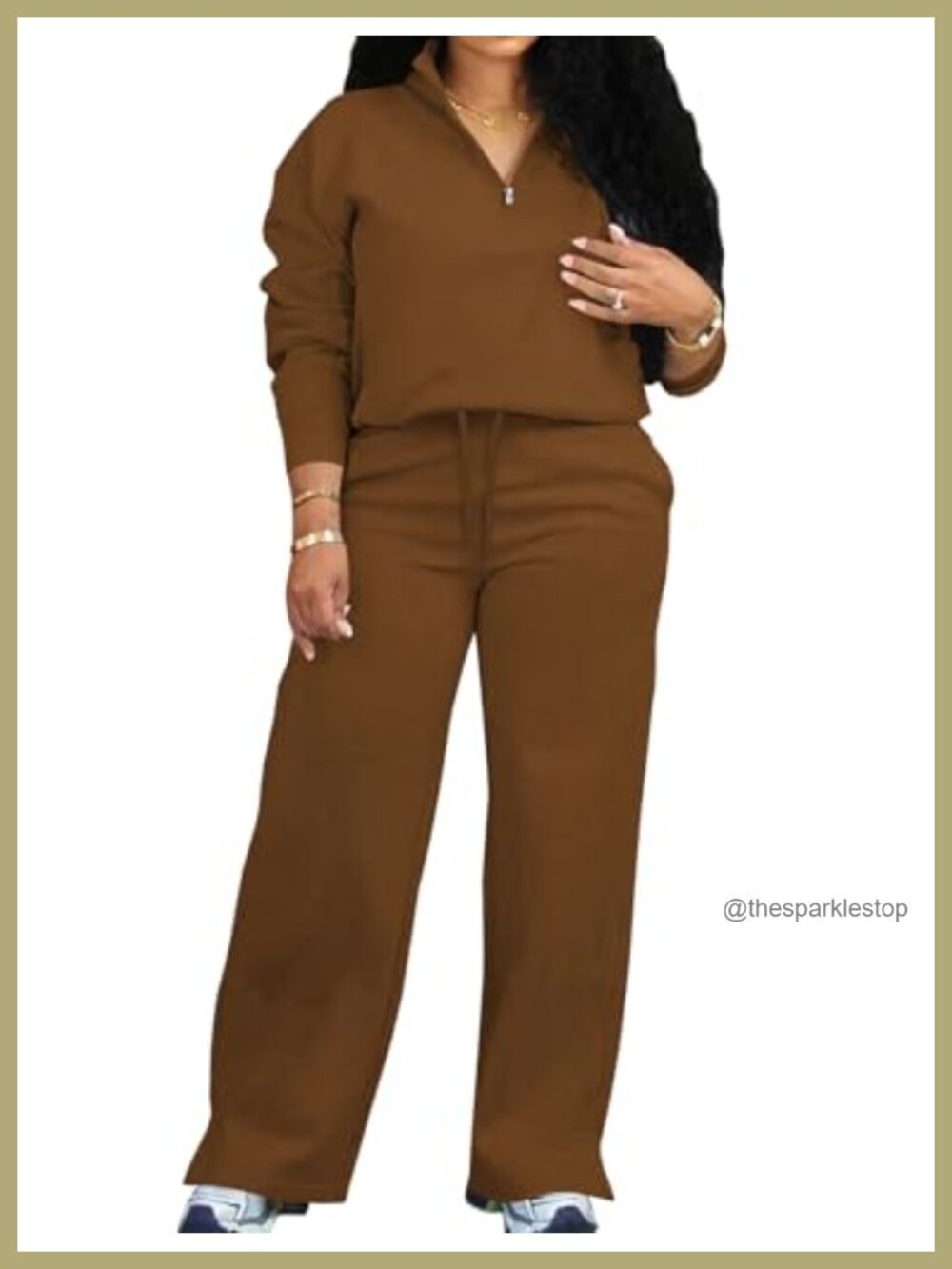 Women's 2 Piece Lounge Set Half Zip Sweatshirt Wide Leg Sweatpants
